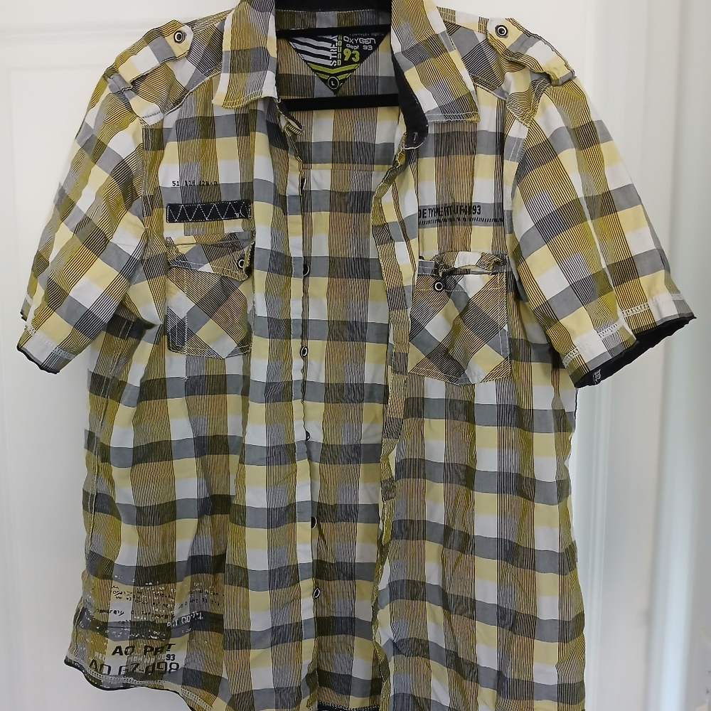 Men's Yellow Plaid Shirt Size Large Y2k Design